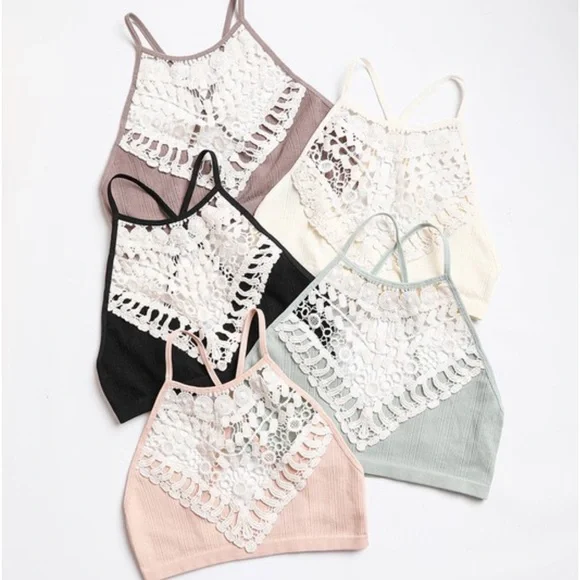 123. LAST 1! Green Bra Halter Crochet Appliqué Bralette Adjustable Straps - Picture 6 of 6